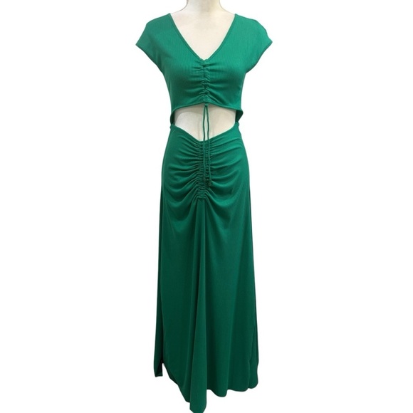 Agua Bendita Ailana Dress Green Maxi Size Medium Cut-Out Midriff NEW $250 - Picture 2 of 16